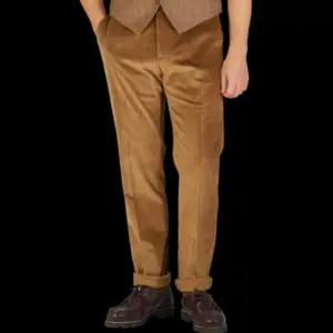 Trousers | Berwich Light Brown Cotton Corduroy Flat Front Trousers